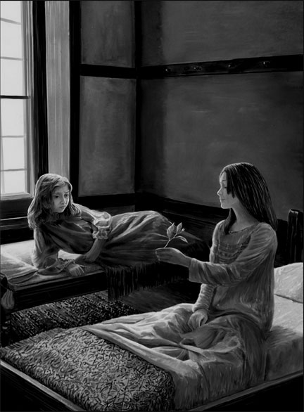 girls on bed drawing